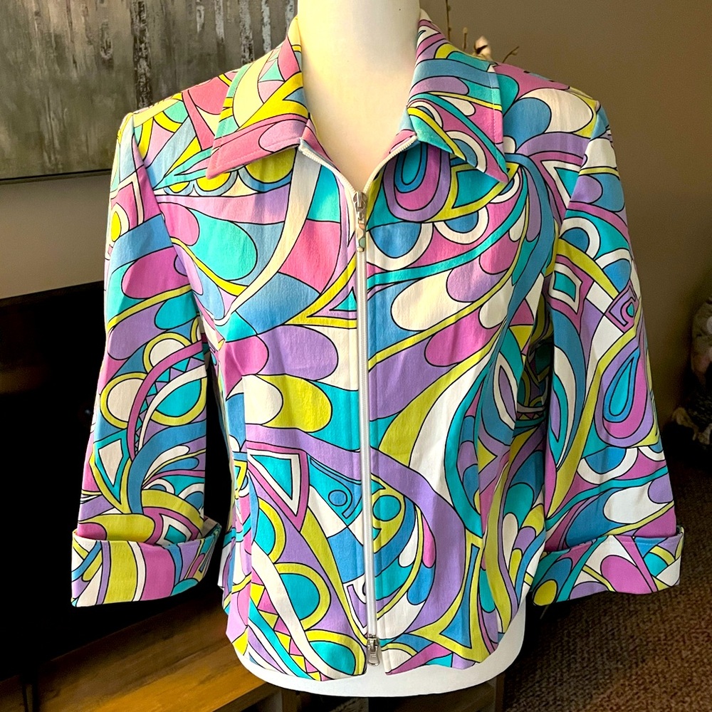 FRESH IN! JOSEPH RIBKOFF~Abstract Retro ZipUp Blazer Jacket (large)